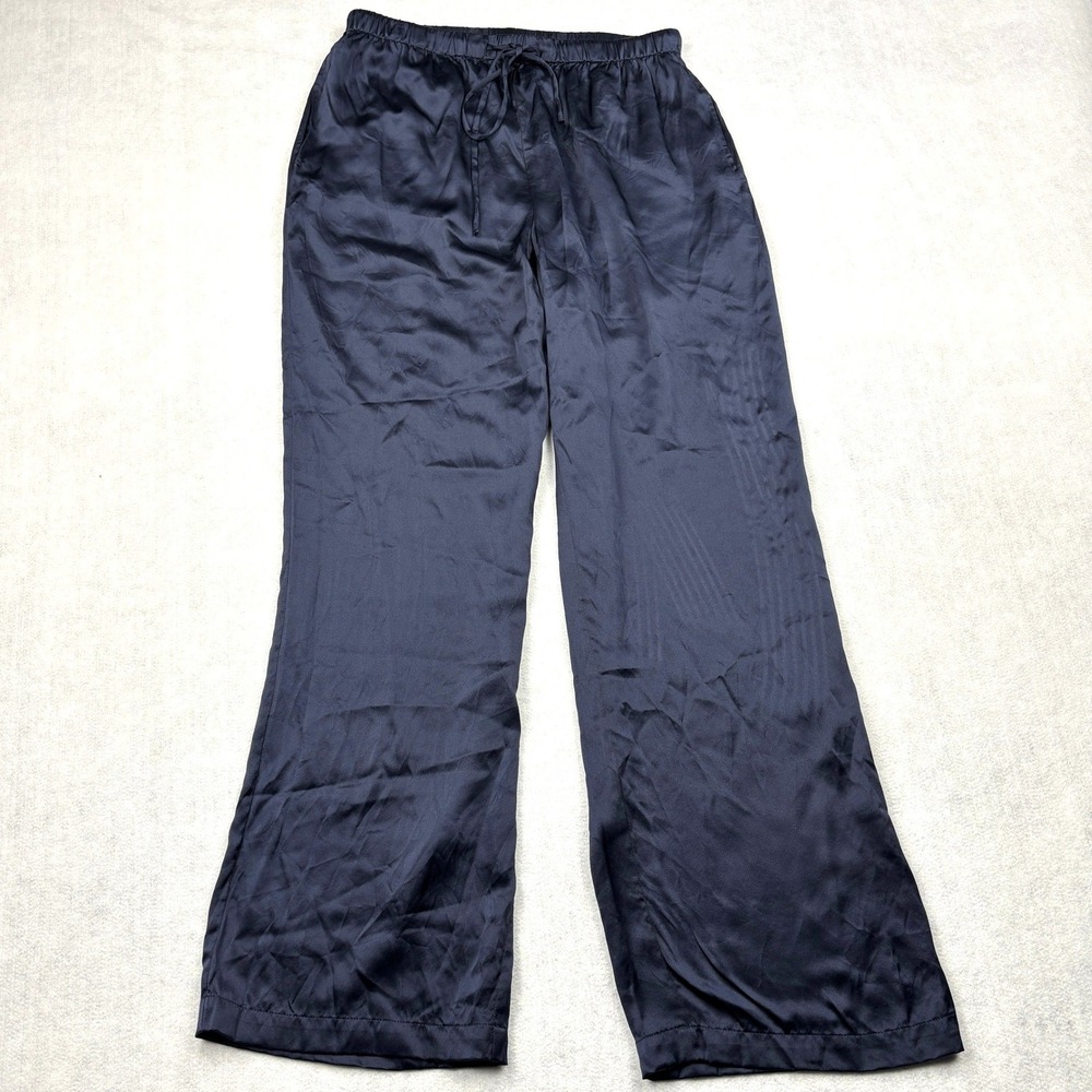 Quince 100% Washable Silk Drawstring Wide Leg Pants Womens Small Navy LB84014 S